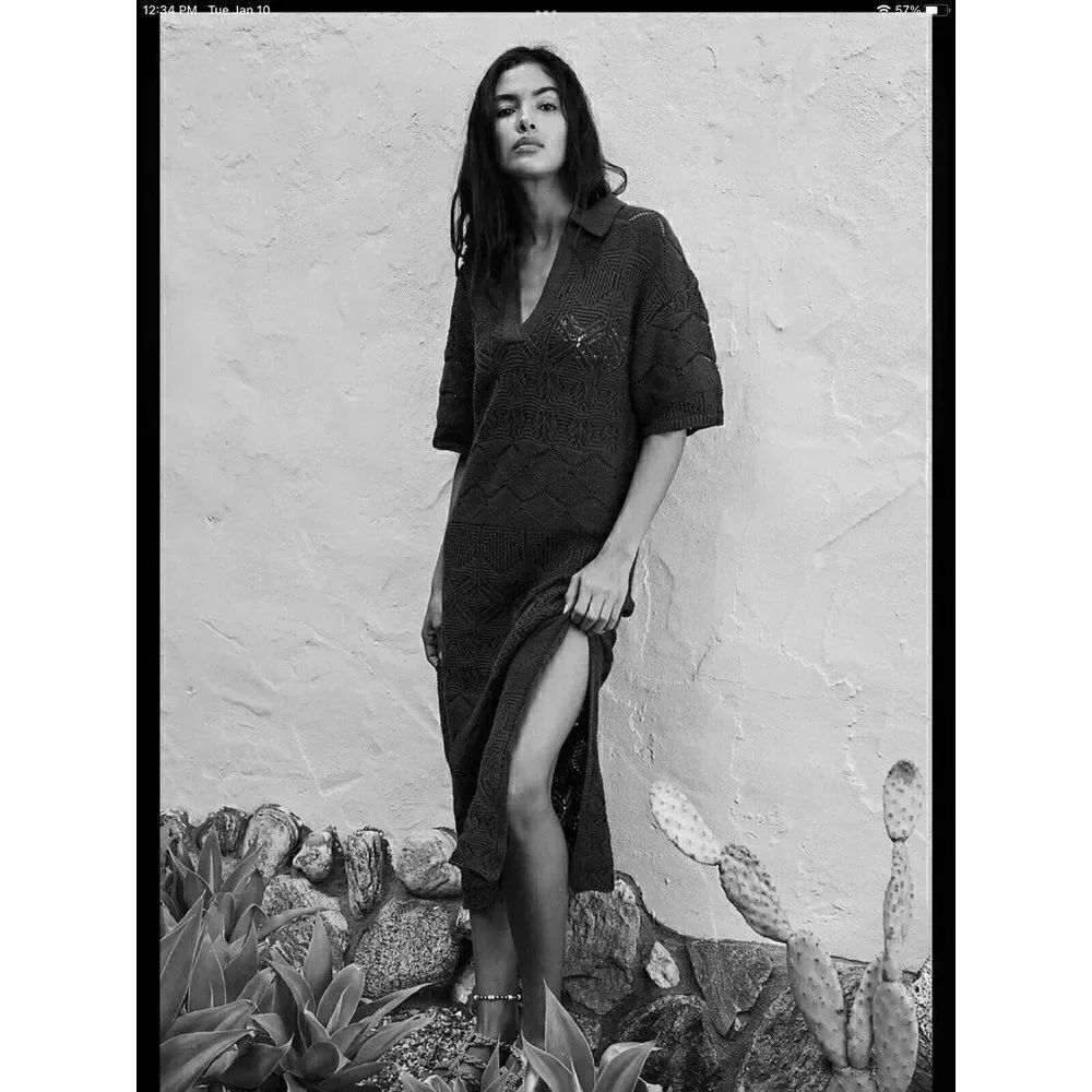 NWT FREE PEOPLE BEACH Sz S ISLAMORADA FAUXCHET MAXI SWEATER DRESS BLACK
